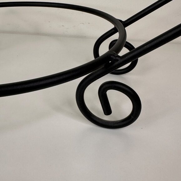 Black Metal Scrollwork Round Dish Stand With Handles 10" Inside Diameter - Picture 2 of 5